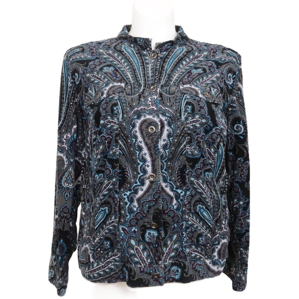 Charter Club Woman PLUS Size 2X Teal Paisley Soft Stretch Cotton Corduroy Jacket